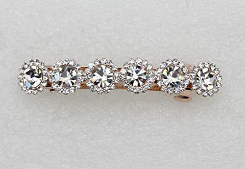 Faship Clear Crystal Rose Gold Plated Floral Small Hair Barrette Clip