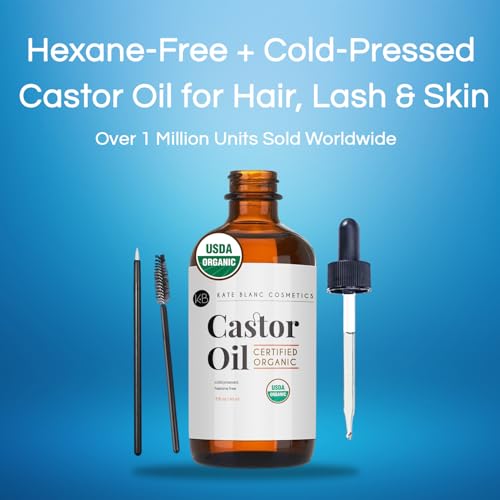 Kate Blanc Cosmetics Castor Oil Organic for Hair, Lashes, Face, Skin (2oz)