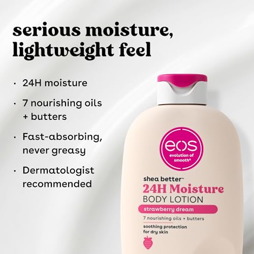 eos Shea Better Body Lotion Strawberry Dream, 24-Hour Moisture Skin Care, Lightweight & Non-Greasy, Natural Shea, Vegan, Strawberry Body Lotion, 16 fl oz