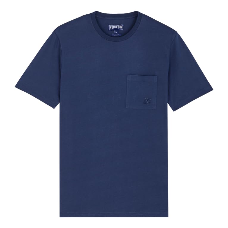 Vilebrequin Men Organic Cotton T-Shirt Solid, XS, Navy Blue