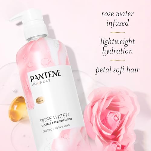 Pantene Sulfate Free Rose Water Shampoo, Soothes, Replenishes Hydration, Safe for Color Treated Hair, Nutrient Infused with Vitamin B5 and Antioxidants, Pro-V Blends, 30.0 oz