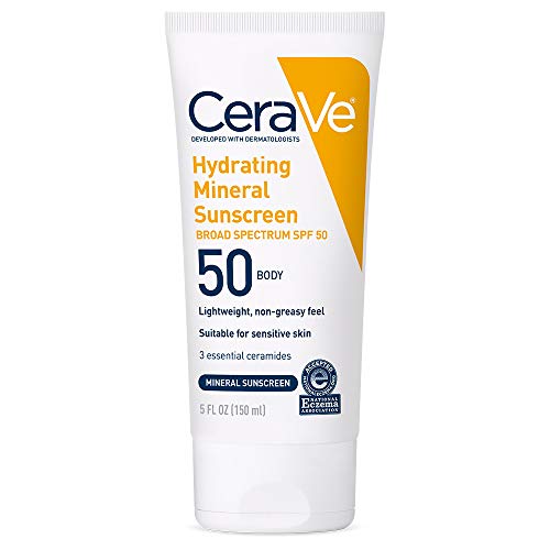 CeraVe Hydrating Mineral Sunscreen SPF 50 Face Sunscreen, Travel Size 2.5oz