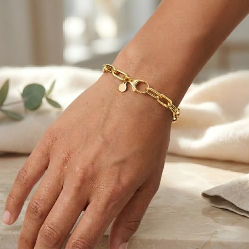 Floreo 14k Yellow Gold Oversized Charm Lock 5mm Paperclip Link Bracelet, 7 Inch