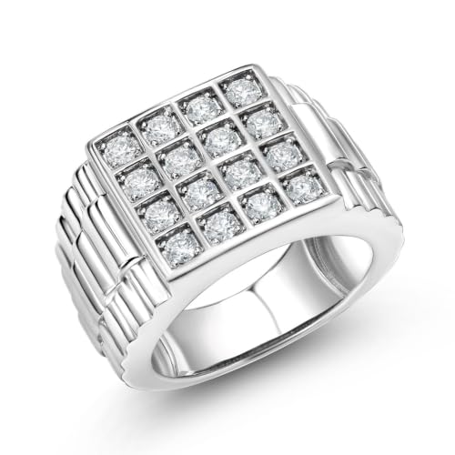 Gem Stone King Mens Moissanite Watch Link Band Ring, Sterling Silver, 10