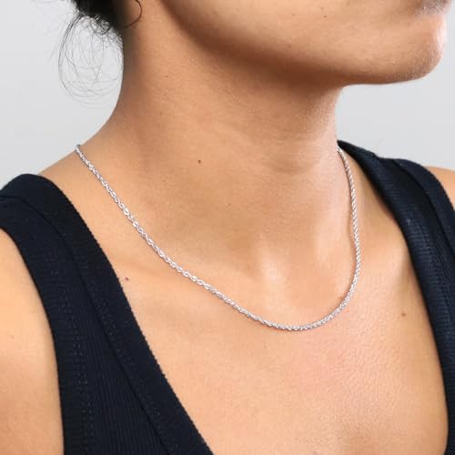 Nuragold 10k Real White Gold Rope Chain Solid Diamond Cut Necklace - 1.5mm - 18"