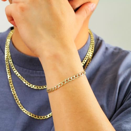 Nuragold 14k Yellow Gold 5.5mm Cuban Curb Link Chain Bracelet, Mens Womens Jewelry 7" 7.5" 8" 8.5" 9"