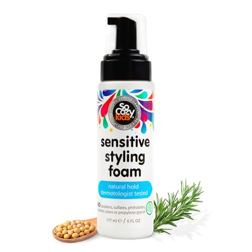 SoCozy Kids Sensitive Styling Foam - Sensitive Foam For Kids w/Straight or Curly Hair - Gentle Natural Hold Styler, Rosemary (6 fl oz)
