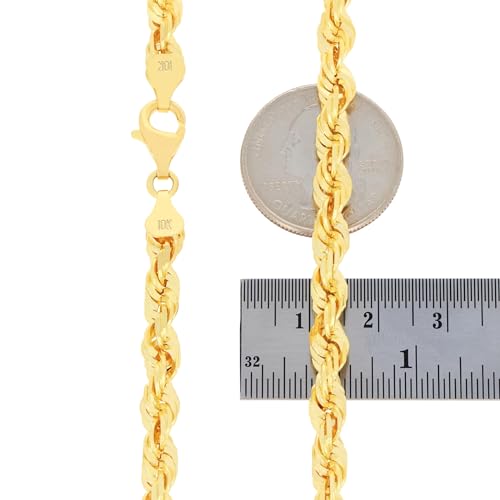 Nuragold 10k Real Yellow Gold Rope Chain 6mm Solid Diamond Cut Men Necklace - 26"