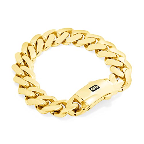 Nuragold 10k Real Yellow Gold Monaco 15mm Miami Cuban Chain Mens Bracelet - 8"