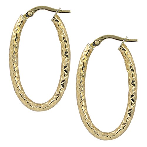 10k Yellow Gold Diamond-cut Oval Hoop Earrings