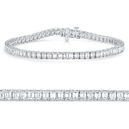P3 POMPEII3 Pompeii 12.25Ct Emerald Cut Diamond Tennis Bracelet 7" 14k White Gold Lab Grown - Size 7 (EF,VS)