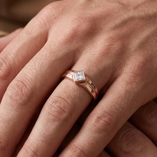 P3 POMPEII3 Pompeii Men's 3/8Ct Princess Cut Diamond Bezel Polished Wedding Ring 14k Gold Lab Grown - Size 5.5 (F/G,VS1-VS2)