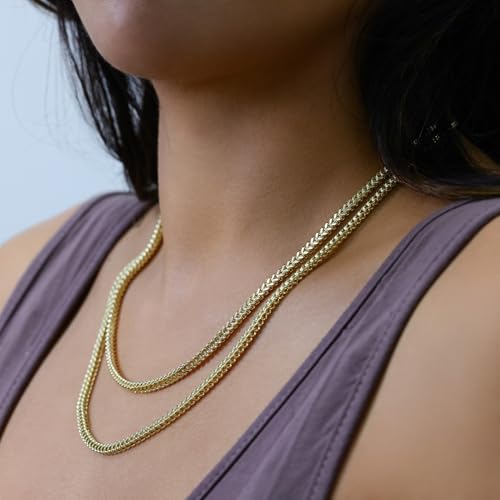 Nuragold 10K Real Yellow Gold 3mm Franco Square Box Wheat Chain Necklace - 20"