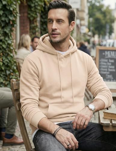 JMIERR Mens Cotton Fashion Hoodies & Sweatshirts Drawstring Long Sleeve Front Collar Hooded Pullovers with Pockets for Men Loose Fit Casual Winter Fall Shirt Tops Sweater, X-Large, Khaki
