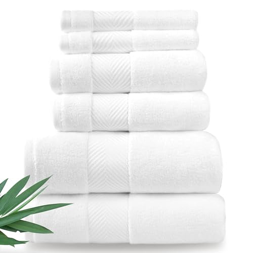 Alusa Home Ultra Soft & Plush Viscose from Bamboo Bath Towels - 700 GSM Luxury Bath Towels - 6 Piece Set - Super Absorbent & Quick Drying (White)