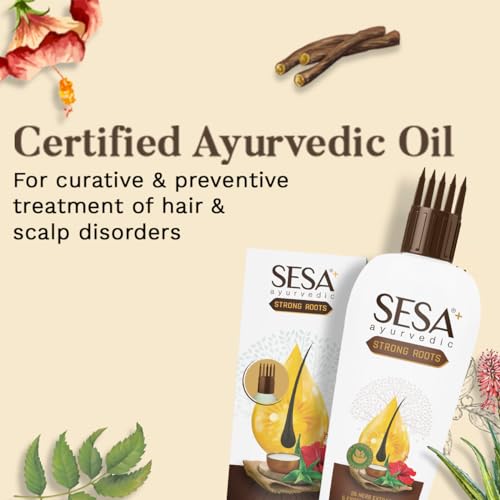 SESA Ayurvedic Strong Roots Hair Oil 100 Ml Hair Strenghtening Reduces Hairfall No Mineral Oil Hair Oil For Women And Men, 3.38 oz