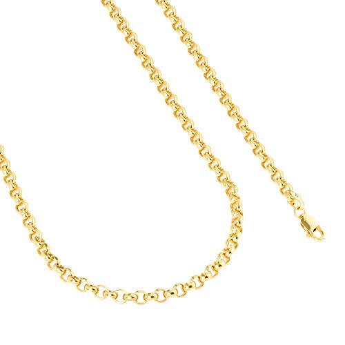 Nuragold 10k Real Yellow Gold Cable 4mm Rolo Circle LInk Chain Necklace - 18"