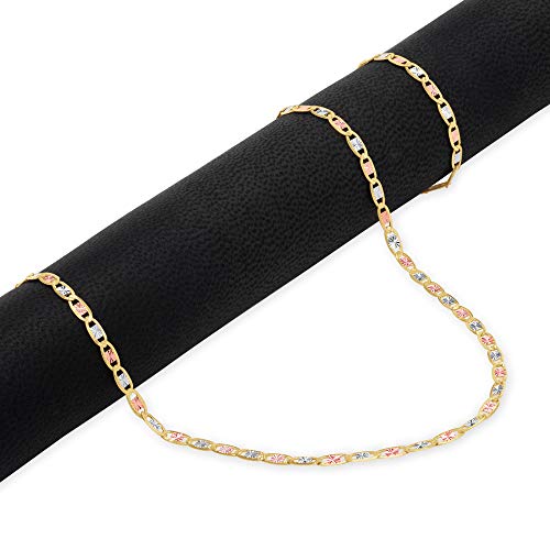 Nuragold 14k Solid Tri Color Gold Valentino 2.6mm Chain Bracelet or Anklet - 7"