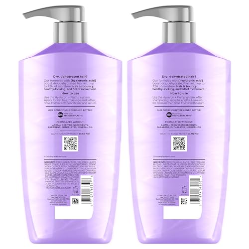 L'Oreal Paris Elvive Hyaluron Plump Shampoo and Conditioner Set for Dry, Dehydrated Hair, 72H Hydrating Hair Care, Infused with Hyaluronic Acid Complex, 53 Fl Oz Set