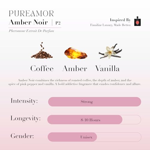 PUREAMOR Pheromone Perfume for Women, Amber Noir Extrait de Parfum - Long Lasting Vanilla Amber Scent, 30% High Concentration, Full Size Fragrance Spray, 1.0 oz / 30 ml