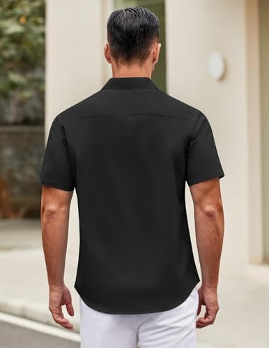 COOFANDY Men's Button Up Shirts Short Sleeve Button Down Shirt Men Casual Dress Shirts for Men Black