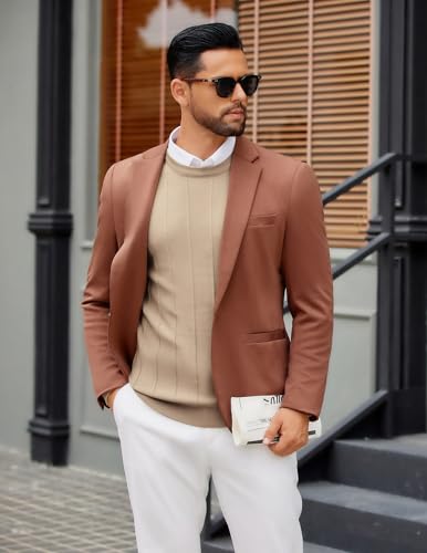 COOFANDY Mens Crew Neck Sweater Cable Knit Pullovers and Sweater Business Casual Sweatshirts Khaki