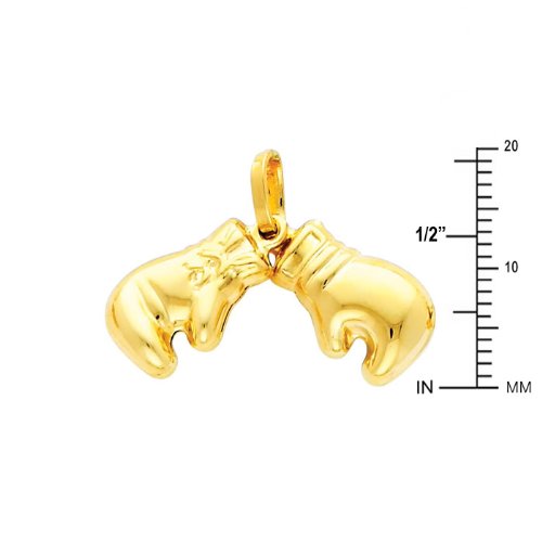 The World Jewelry Center 14k REAL Yellow Gold Double Boxing Glove Pendant with 1.5mm Flat Mariner Chain Necklace - 16"