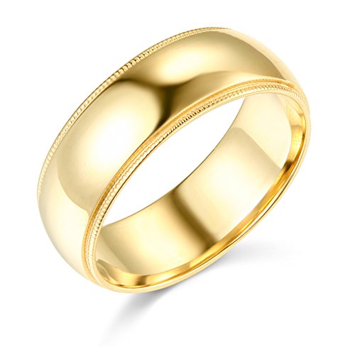 14k Yellow Gold 7mm Comfort FIT Plain Milgrain Wedding Band - Size 9.5