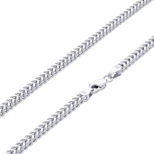 Nuragold 10K Real White Gold 2.5mm Franco Square Box Wheat Chain Necklace - 22"
