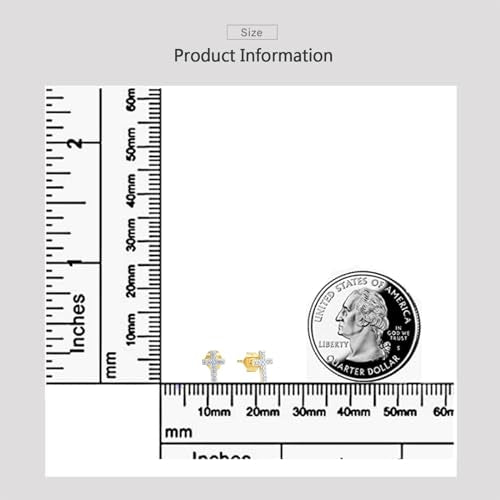 Santuzza 10K Yellow Solid Gold Cross Shape Genuine Diamond Stud Earrings
