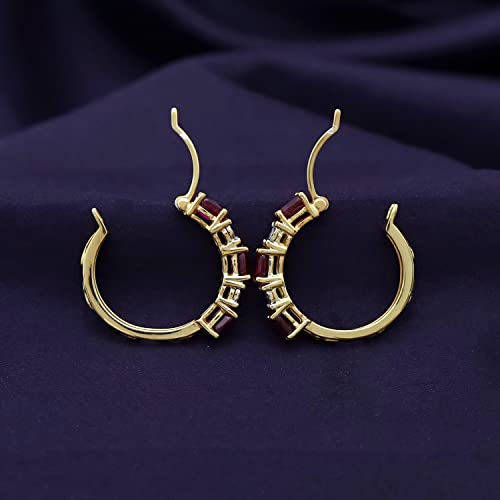 5 Stone Hoop Earrings for Women 1.50ctw Ruby & Natural Diamond 925Y Silver