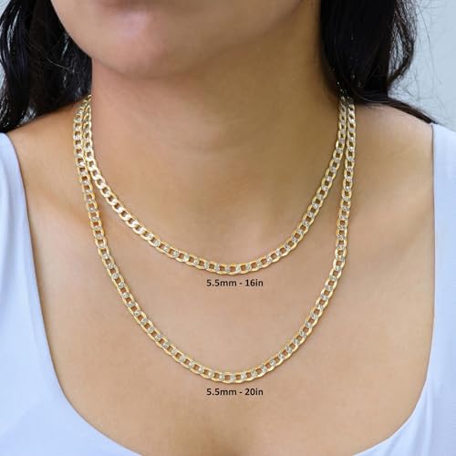 Nuragold 14K Real Yellow Gold Cuban Curb Pave Diamond Cut Chain Necklace - 5.5mm,22"