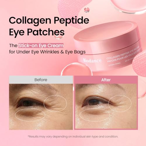 BIODANCE Collagen Peptide Eye Patches, Anti Wrinkle & Smile Line Patches for Face, Under Eye Mask for Fine Lines & Eye Bags, Travel Essentials & Self Care Gifts for Women, Korean Skin Care (60 Count)
