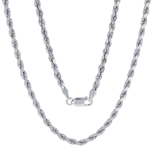 Nuragold 14k Real White Gold 3mm Rope Chain Diamond Cut Necklace (16"-30") - 20"
