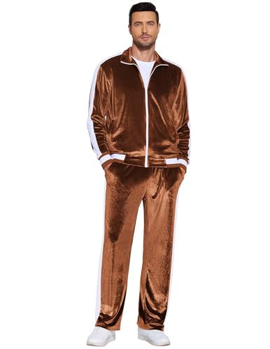 COOFANDY Velvet Jacket and Pants Set Men Activewear Full Zip Warm Tracksuit Sports Set Casual Sweat Suit