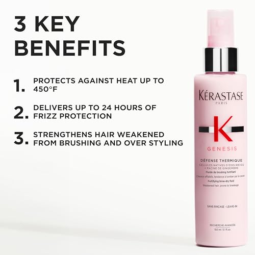 Kerastase Genesis Thermique Blow Dry Primer, Heat Protectant for Weak or Damaged Hair, Anti-Breakage, Detangles and Hydrates, Strengthens & Reduces Frizz, Sulfate Free, 5.1 Fl Oz