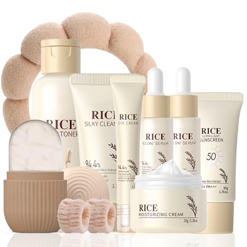 Rice Skincare Set for Teen Girl Gifts Birthday - Skin Care for Teens 10-12 - Hydrating Skin Care Routine Kit for Women - Gifts Birthday Facial Kit for Women - Skin Care Set with Cleanser,Serum