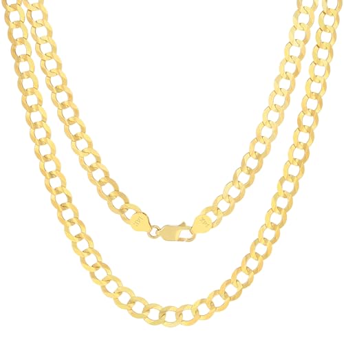 Nuragold 14K Real Yellow Gold Cuban Curb Solid Italian Link Chain Necklace - 24",7mm
