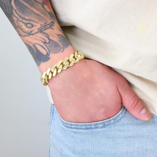 Nuragold 10k Real Yellow Gold Monaco 13mm Miami Cuban Chain Mens Bracelet - 7"