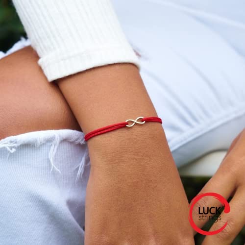 Luck Strings 14k Solid Gold Infinity Cord Bracelet String Charm Adjustable Jewelry Unisex Rope Thread Bracelets for Women Men (Red)