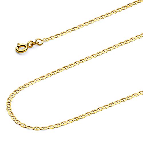 14k REAL Yellow Gold Solid Men's 7.5mm Flat Mariner Chain Bracelet with Lobster Claw Clasp - 8.5"