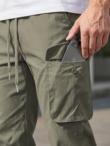 JMIERR Mens Fashion Cargo Joggers Pants - Casual Tapered Stretch Chino Athletic Sweatpants Drawstring Work Hiking Workout Trousers with Pockets Fall Clothing, XL, Olive Green