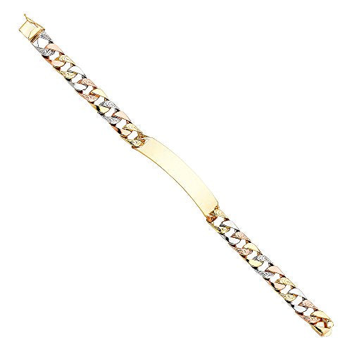 14k REAL Tri Color Gold Men's Nugget Cuban ID Bracelet - 8.5"