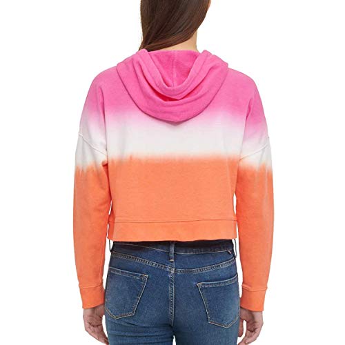 Calvin Klein Jeans Womens Monogram Logo Tie Dye Block Hoodie (Sherbert Combo, X-Large)