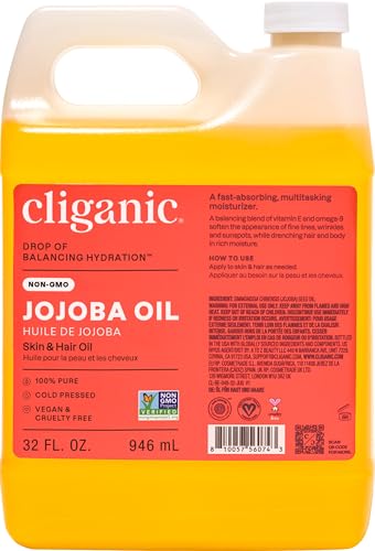Cliganic Non-GMO Jojoba Oil Bulk 32oz, 100% Pure - Natural Cold Pressed Unrefined Hexane Free Oil for Hair & Face