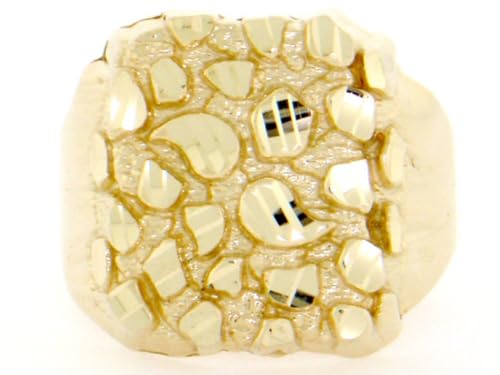 Amoravi 14k Solid Yellow Gold Nugget Diamond Cut Mens Ring - Size 11.50