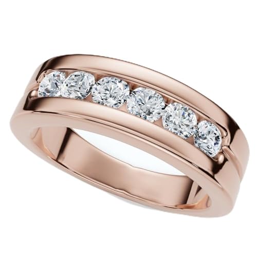 P3 POMPEII3 Pompeii Men's 5/8Ct Diamond 6-Stone Polished Wedding Ring Lab Grown 10k Gold - Size 11.5 (F/G,VS1-VS2)