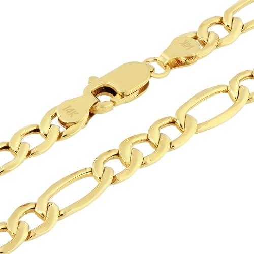 Nuragold 14k Real Yellow Gold Figaro Link 4.5mm Chain Necklace (16"-30") - 22"
