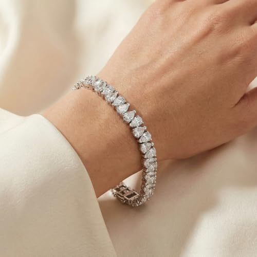 10Ct Pear Shape Diamond Tennis Bracelet Wide 14k White Gold Lab Created