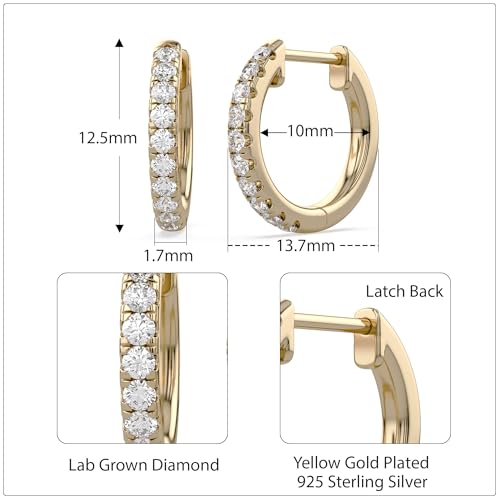 10MM Huggie Hoop Earrings for Women 1/4ctw Lab Grown Diamond 925Y Silver